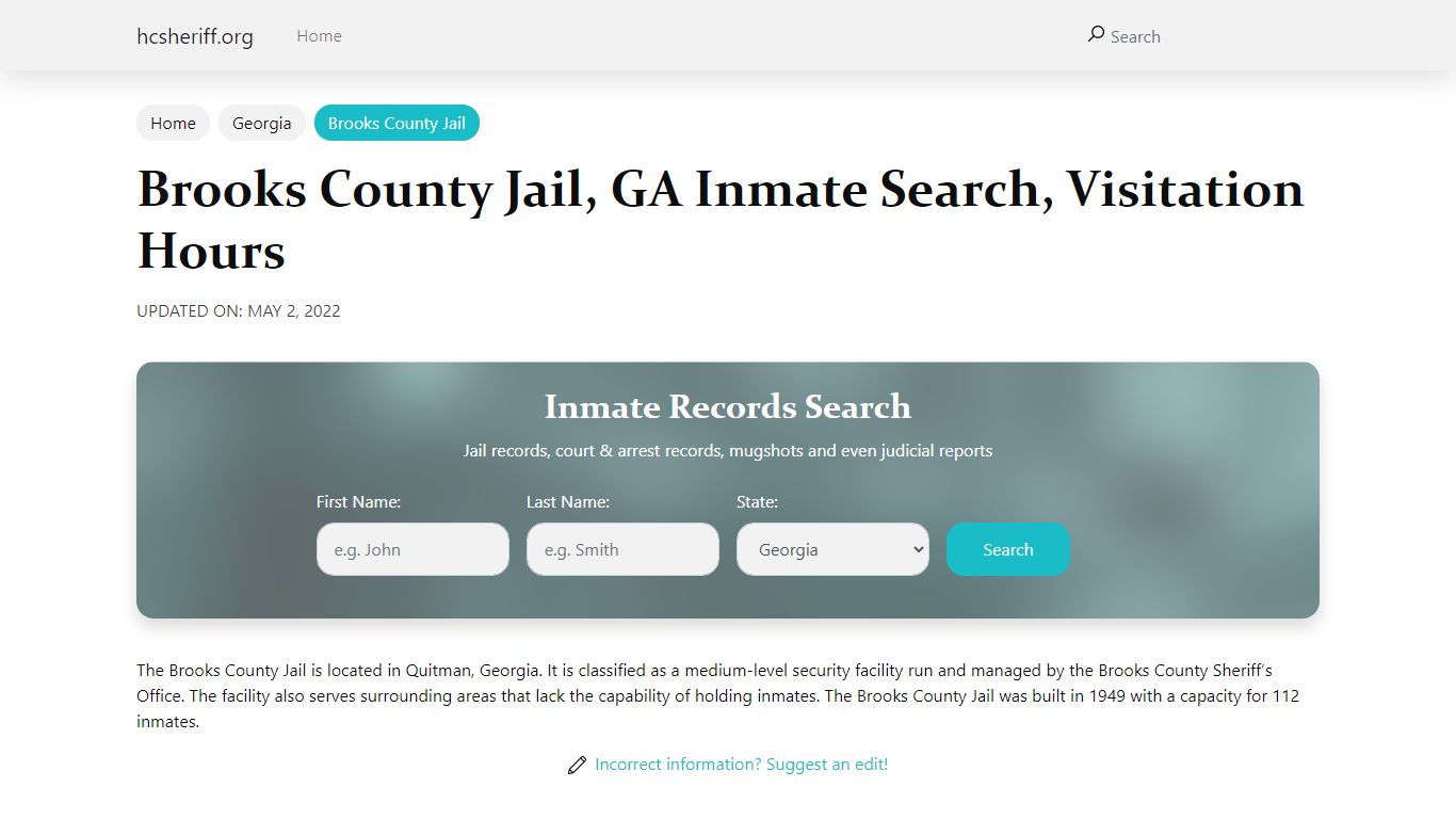 Brooks County Jail, GA Inmate Search, Visitation Hours